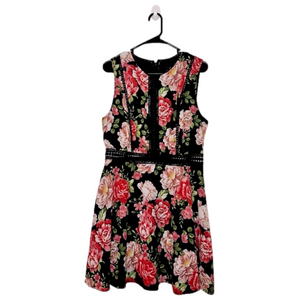 DISNEY Black Midi Dress w Hot Pink and Pastel Pink Carnation Print